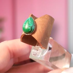 Handmade Leather Malachite Gemstone Ring Size 8